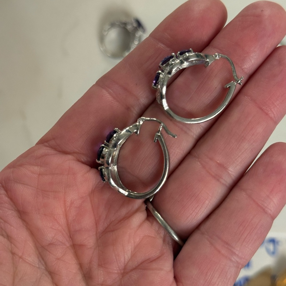 Sterling Silver with Amethyst and Peridot Gemstone Jewelry Set - Picture 7 of 11